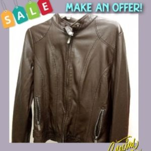 Brown Faux Leather Moto Jacket with fur inside
